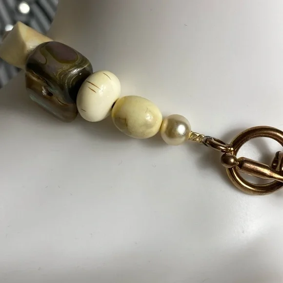 Vintage Japanese porcelain necklace, resin wood beads & pearl 1980 - Picture 5 of 6